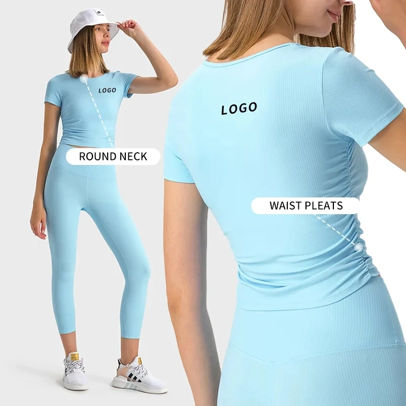 Wholesale/Supplier OEM/ODM Clothing Women's Workout Short Sleeves T-Shirts Breathable Yoga Wear Running Sports Wear Shirt