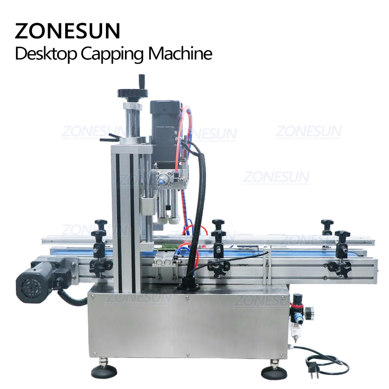 Zonesun Spray Electrical Full Automatic Engine Oil Screw Round Bottle Capping Machines with Conveyor