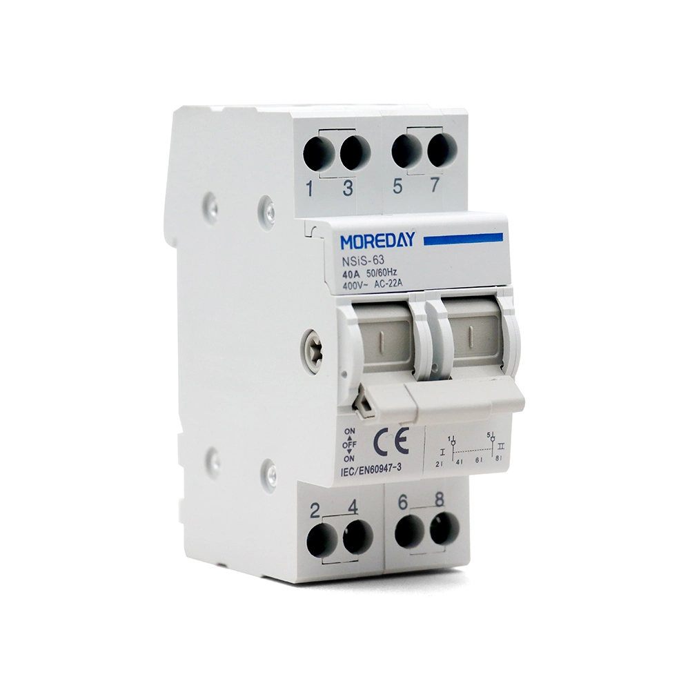 Moreday Changeover Switch 2p 63A 230/400VAC Modular Dual Power Manual Transfer Switch DIN Rail Installation