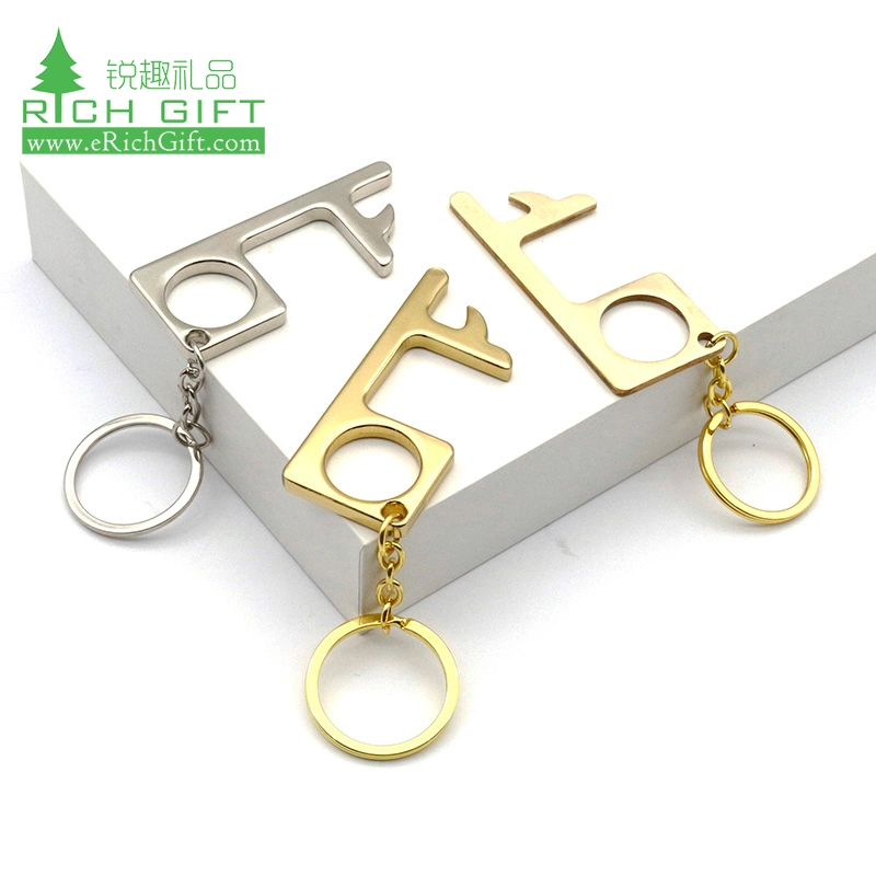 New Design Daily Carry Personal Keychain Brass Antibacterial Sliding Contactless Hygienic Touch Germ Hands Free Sanitary Key Chain Door Opener