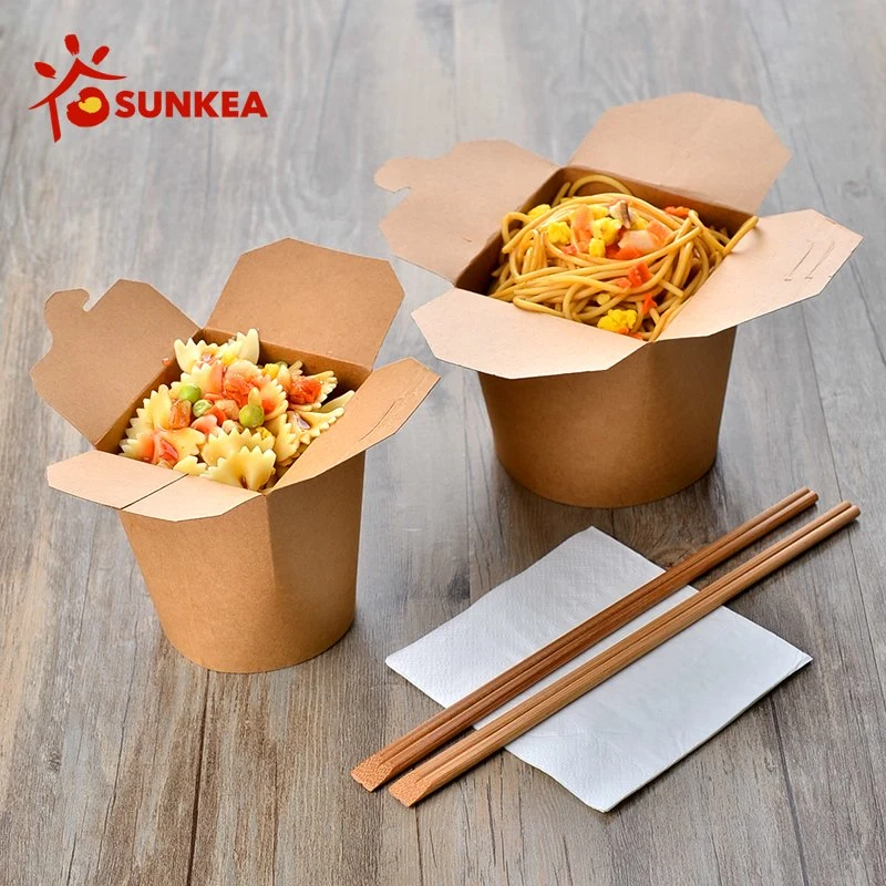 Sunkea Custom Reciclar Salada de recipiente descartável Noodle Caixa de papel Kraft de fast food sem pega Eco-Friendly Embalagens biodegradáveis Caixa de macarrão