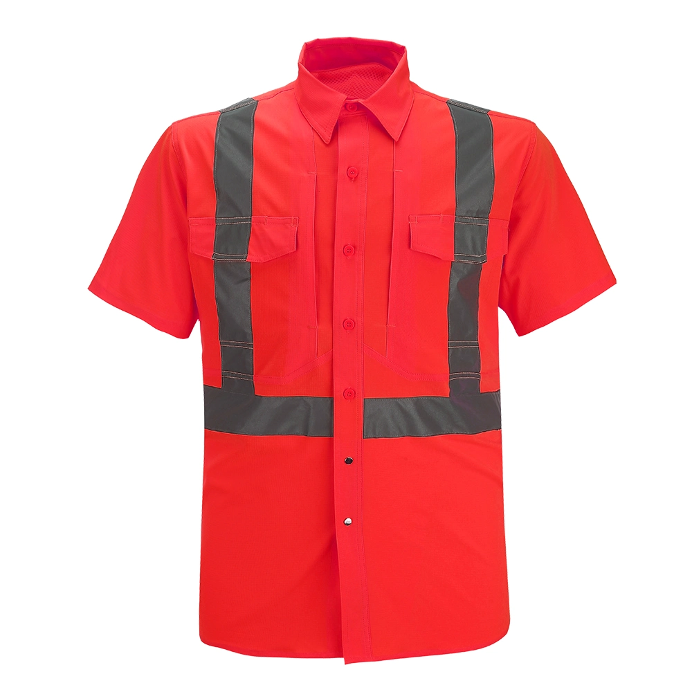 Men Breathable 100% Polyester Hi Vis Reflective Half Sleeve Safety Shirts