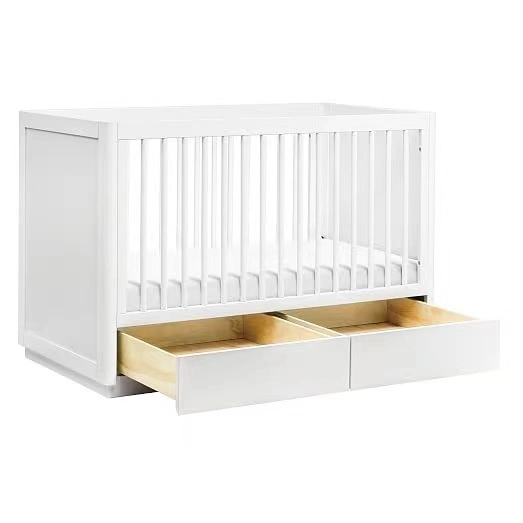 Wholesale Popular White Wooden Baby Cot Bed Crib with Drawer