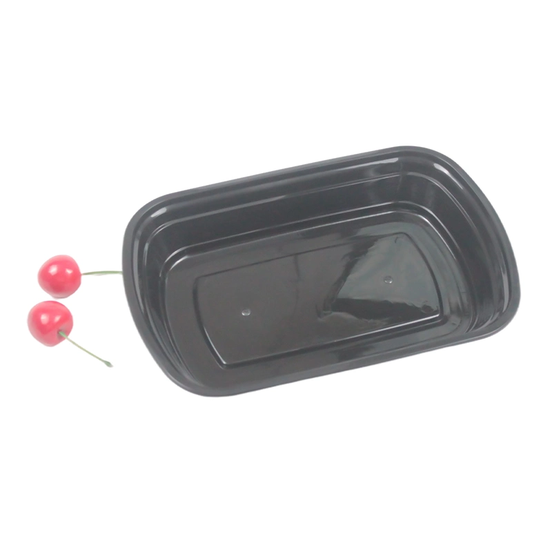 Takeaway Disposable Plastic Tableware 225mm Length PP Plastic Black Box with Clear Lid Customizble