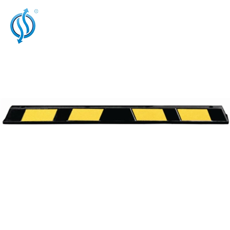 Black and Yellow Reflective High Vis Rubber Wheel Stops for Parking Lots and Road Safety