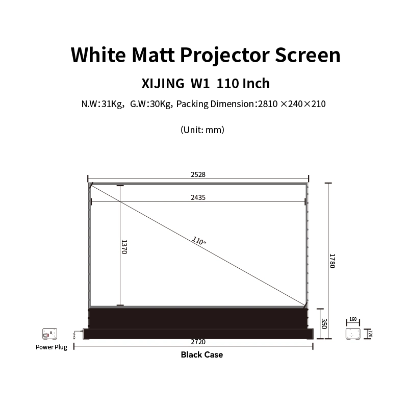 Xijing W1 110 polegadas motorizado de pano branco Tela de Cinema Projector Piso eléctrico de alto contraste de tela de projeção ascendente