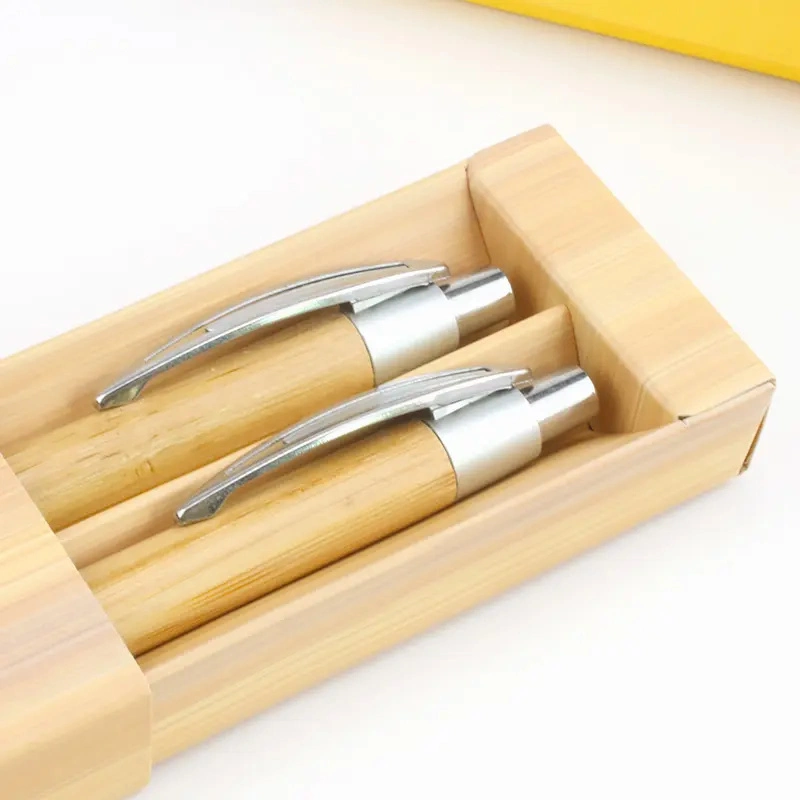 Office and School Supplies Promotional Gift Cheap Eco Friendly Bamboo Ball Pen with Case Custom Logo