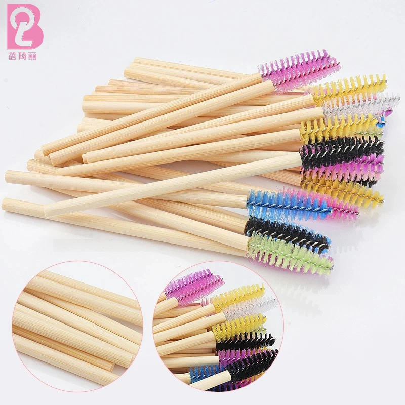 Beiqili 50PCS Disposable Eco-Friendly Bamboo Handle Eyelash Brush Mascara Wand Lash Brush Applicator Spoolies Hisopos Swabs