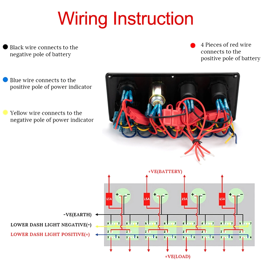 12V Marine Light Control Wasserdicht an aus 8 Gang Rocker Schalttafel mit digitaler Spannungsanzeige 3,1A Dual USB Power Aufladen