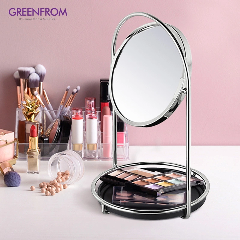 Customized 6 Inch Magnifying Gold Cosmetic Vanity Table Makeup Mirror with Wooden Storage Tray