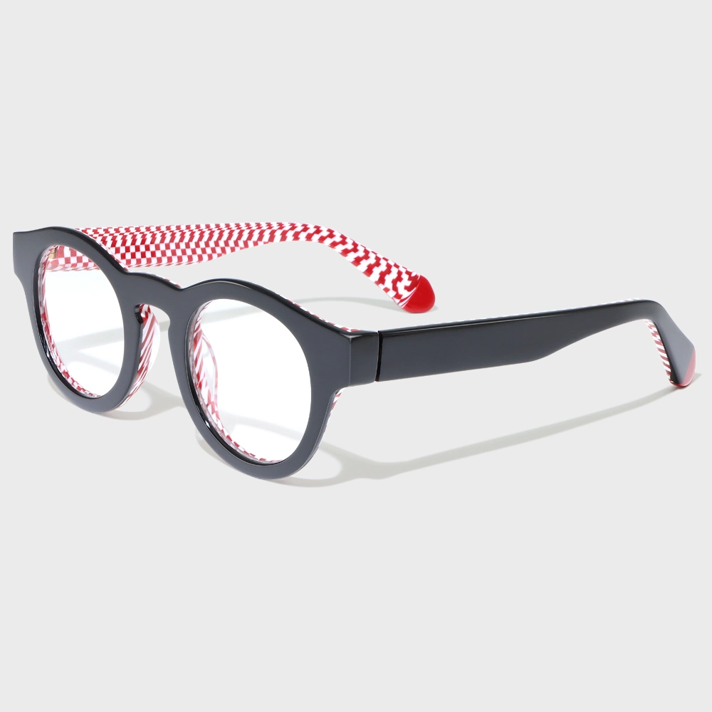 Yeetian Casual Black and Red Lattice Fashion Spectacle Frames Acetate Optical Eyewear