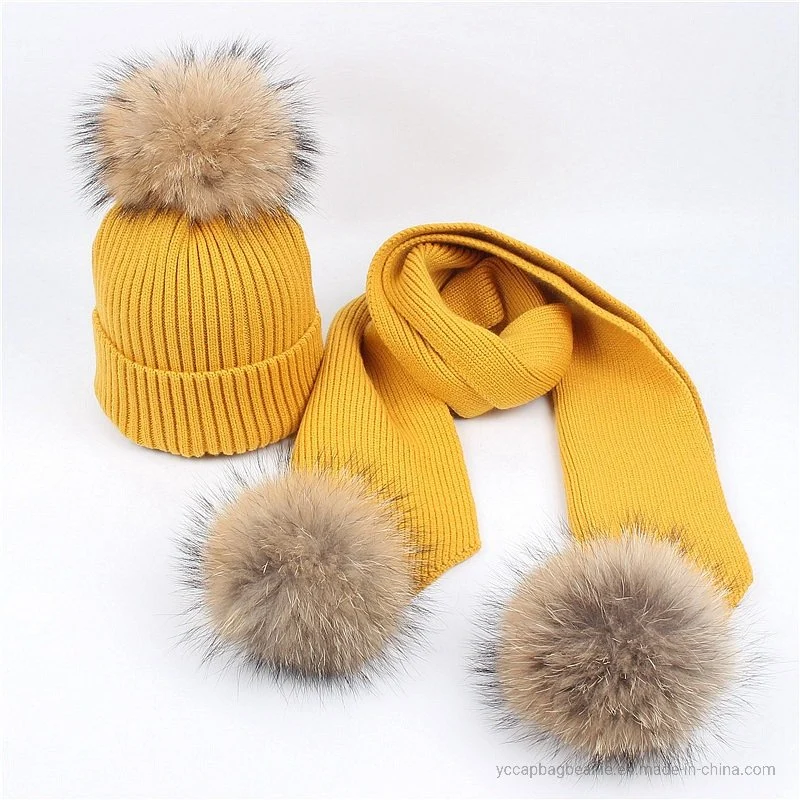 Warm Winter Knitted Poms Women Hat and Scarf Set