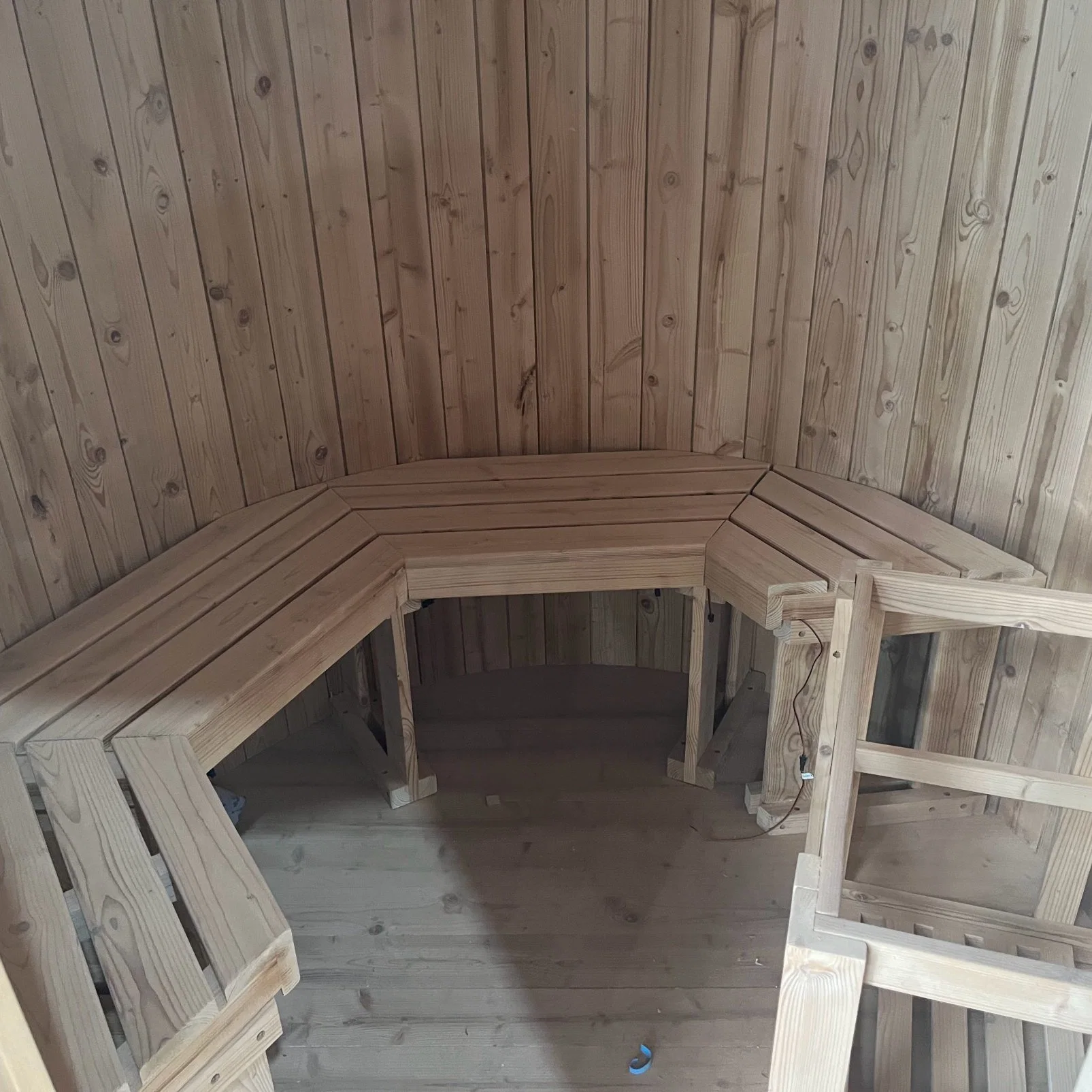 Semi-Finished Product and Installation One Single Round Pine Sauna Room