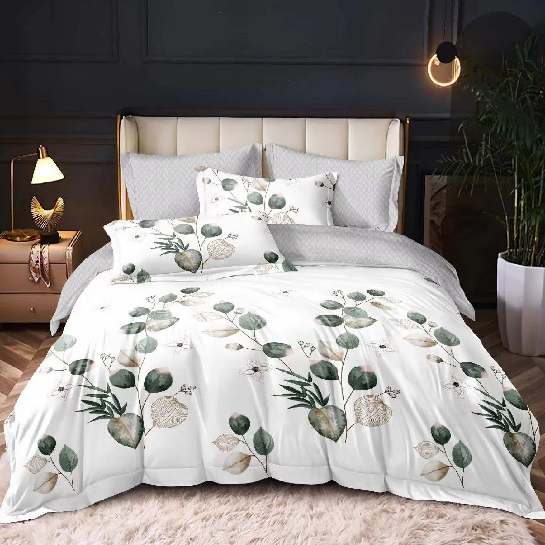 Comforter Set Bed Linen Collection with Microfiber Polyester Sheets Customizable Pillowcase Home Textile Sanding Bedspread Bedding with Curtain