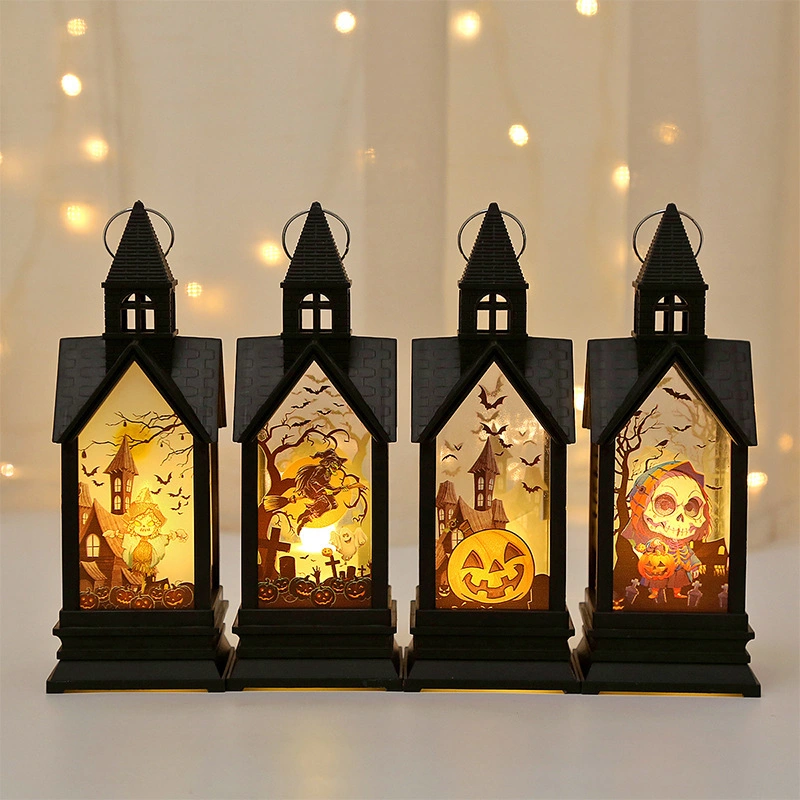 El castillo de calabaza de plástico de forma Portable de la luz de la noche de Halloween Decoración de luces LED Lámpara parte suministros