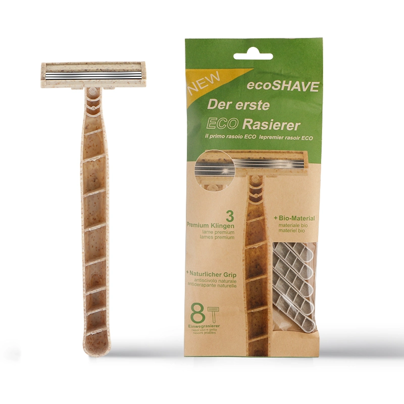 Biodegradable Wheat Straw Handle Shaving Razor Triple Stainless Steel Blade Eco-Friendly Disposable Razor