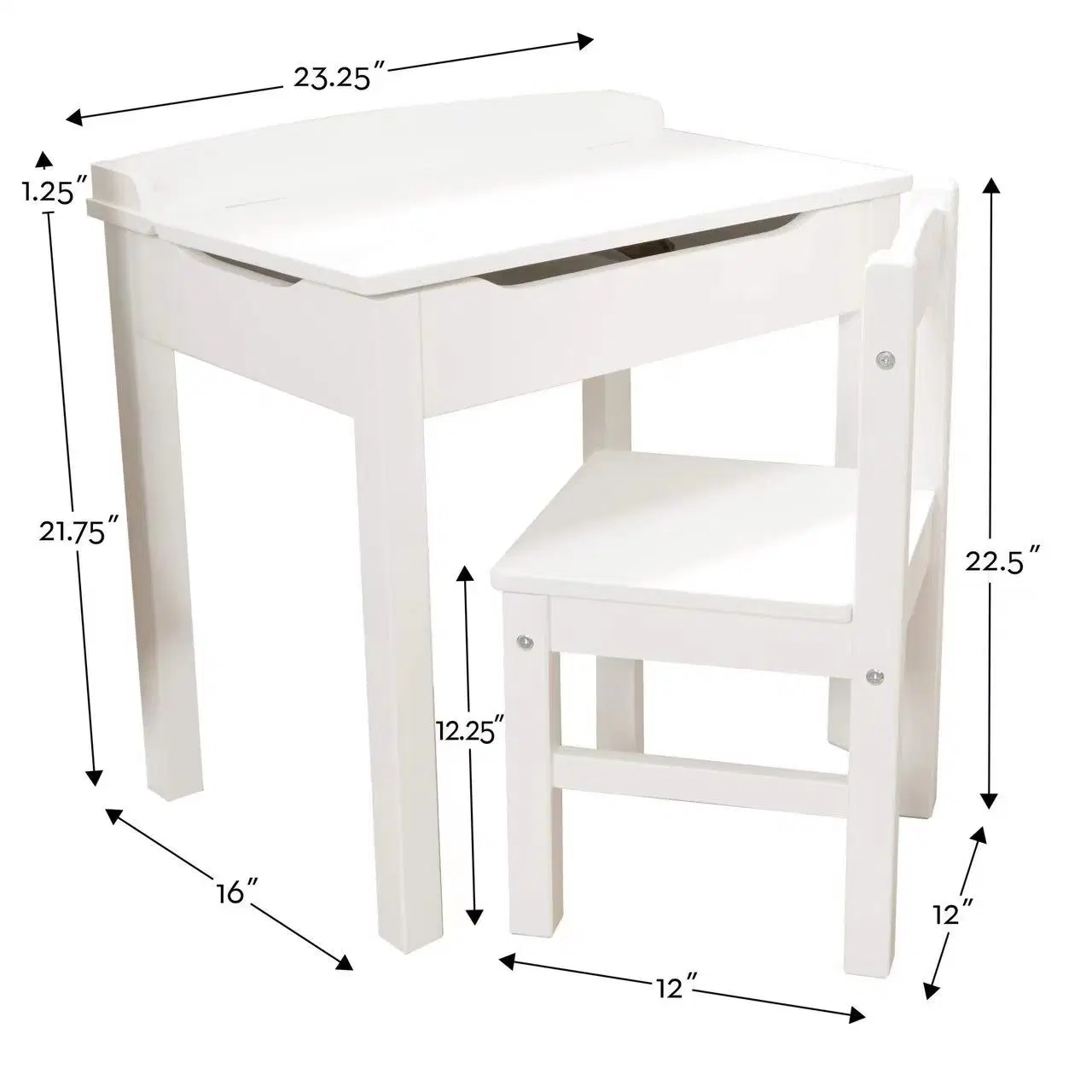 Durable Modern Children Furniture Set White 2-Piece Kids Wooden Lift-Top Desk and Chair