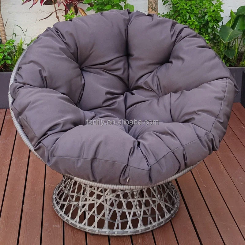 Garden Patio Swivel Papasan Chair Frame with 360-Degree Rattan Wicker Papasan Chair with Cushion