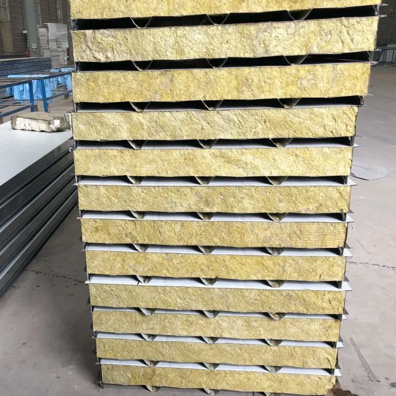 50mm, 75mm, 100mm, 150mm Prefabricated Building Material Rock Wool Sandwich Panel with Reasonable Price