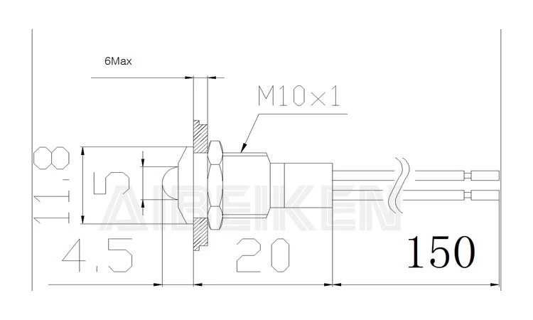 10mm de diámetro del orificio de Mini 12V 220V, Piloto de metal resistente al agua Indicador LED lámpara con cable de 150 mm