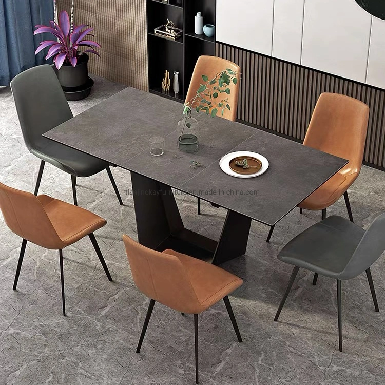 Mesa de jantar 4 6 8 10 12 Seat muito grande poupança de espaço branco mármore mármore Top armação de aço inoxidável prorrogáveis uma mesa de jantar