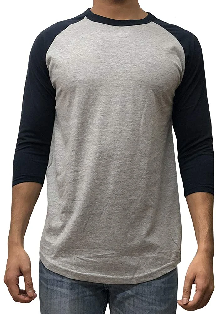 Men&rsquor; S Plain Raglan Baseball Tee T-Shirt Unisex 3/4 Sleeve Casual Athletic Performance Jersey Shirt