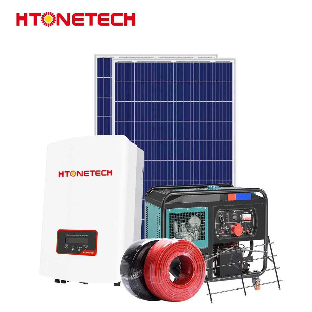 Htonetech Mono Round Solar Panel Factory 30kw Hybrid Solar Inverter China 30kw on Grid Solar Power System with 1300kw Diesel Generator