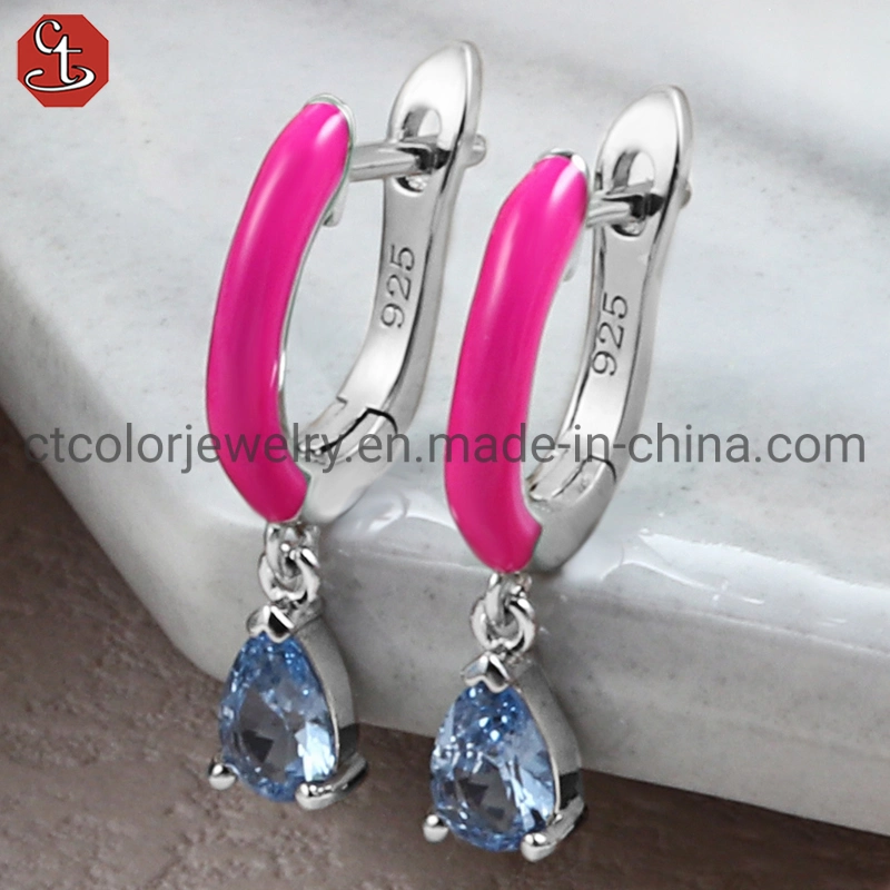 925 Silver or Brass Fashion Jewelry Handmade Drop Natural  Blue Sky Color Stone Enamel Earring