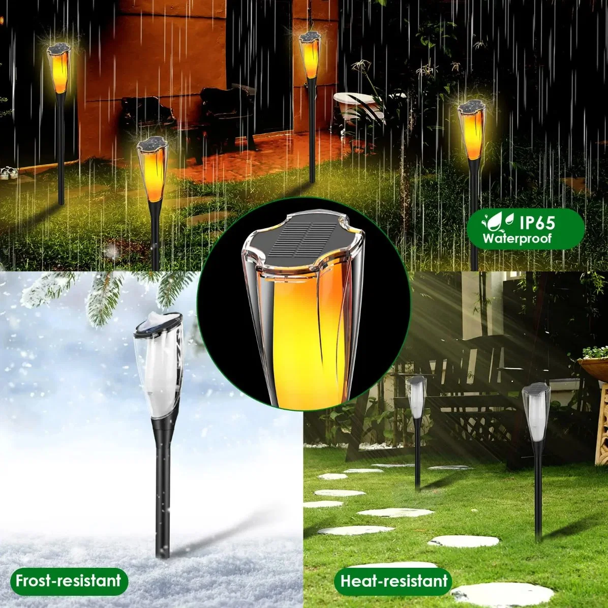 Luzes de tochas de jardim solares LED automáticas à prova d'água IP65 com chama.