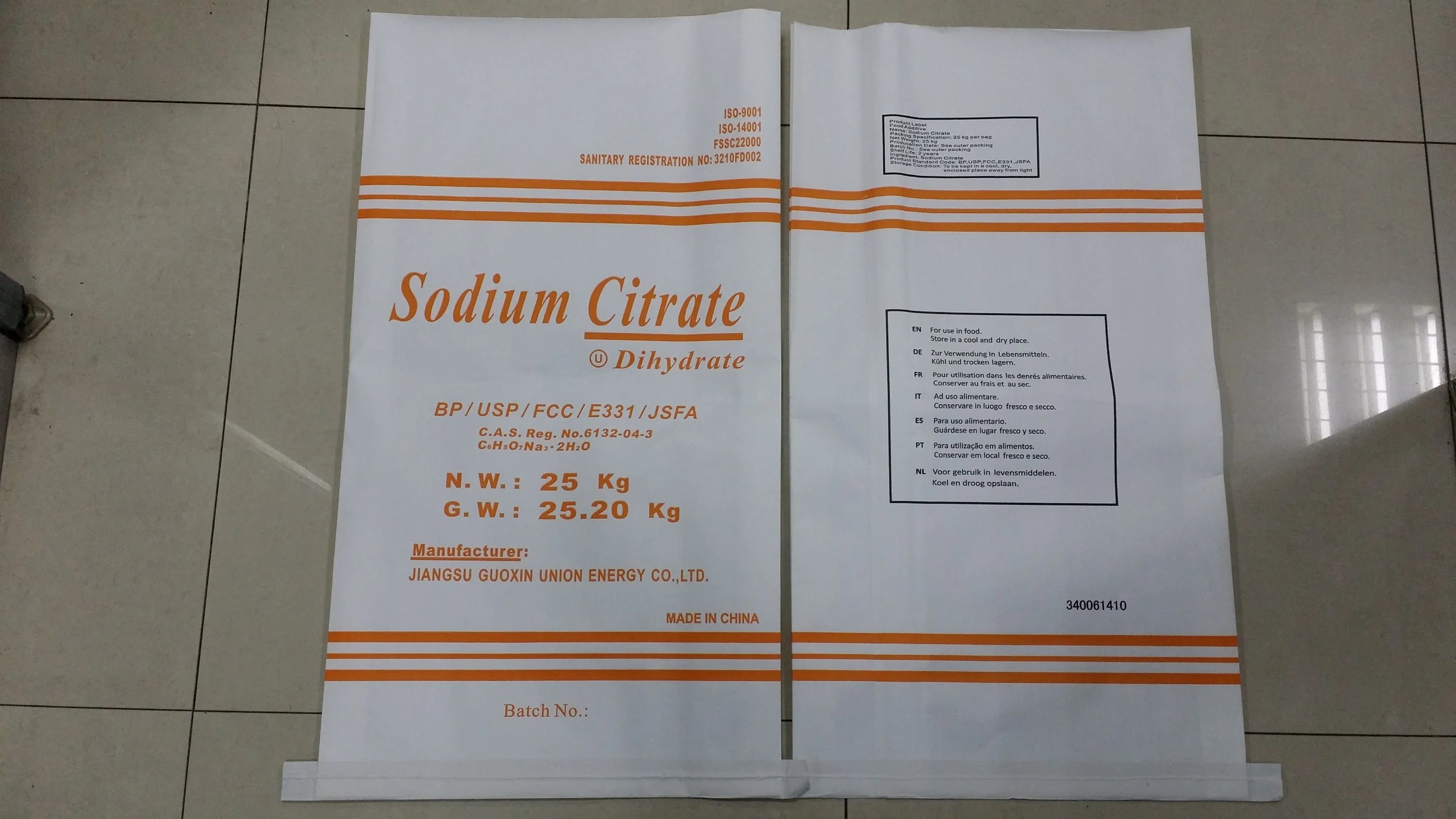 Aditivo alimentario citrato de sodio, ácido cítrico anhidro, Materias Primas de sodio Ácido cítrico