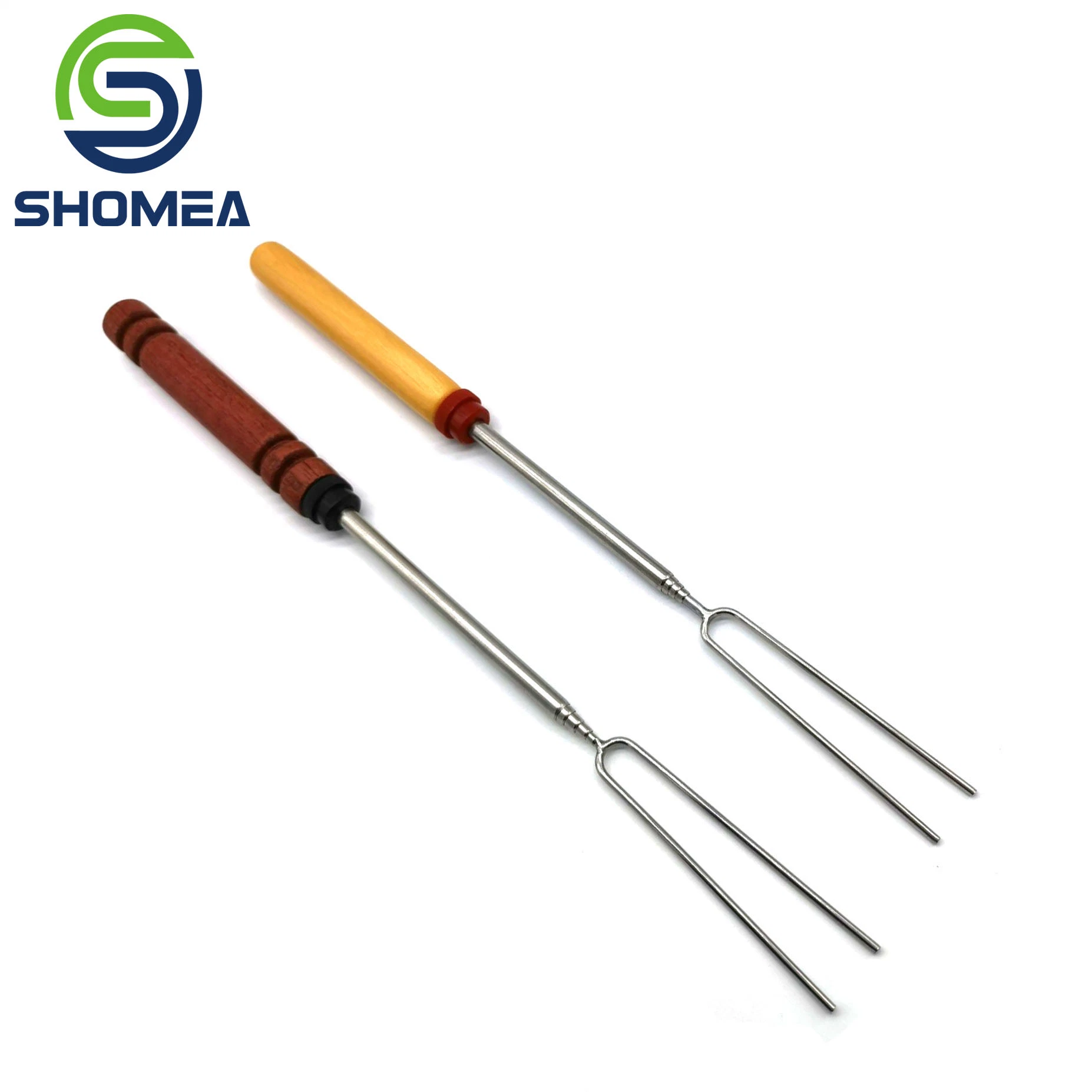 Shomea Customized Stainless Steel Telescopic Fork with Wooden Handle