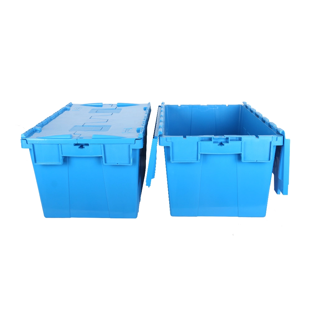 Industrial Stack and Nest Plastic Container with Attached Lid