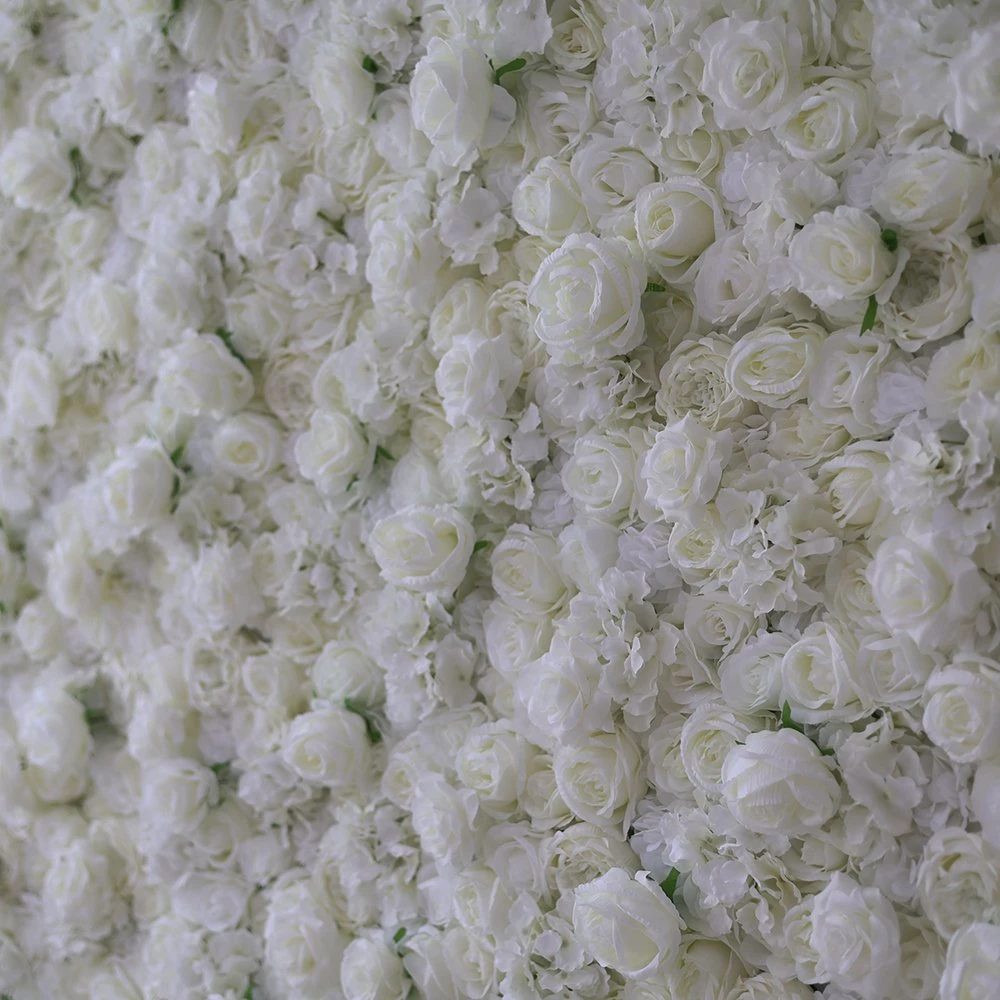 3D Customized Silk Pure White Wall Rose Artificial Plants and Flowers Wall for Wedding Banquet