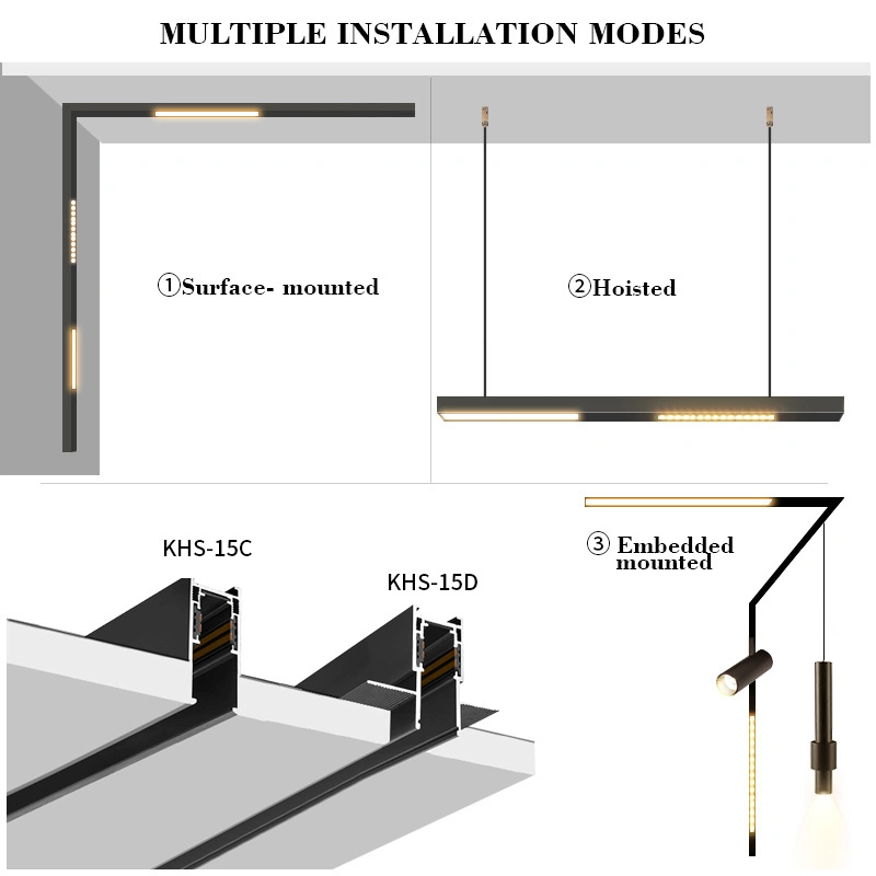 High Lumen Safety Voltage Movable LED 7W Black Thin Rail Pendant Spot Magnetic Track Light Khs15-Cxd300