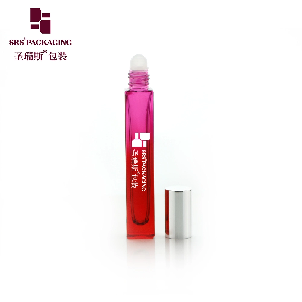 SRS Square Glass Ball 10ml Roll On Bottle Gradient Spraying Light Blue Rose Colored Roller bottle