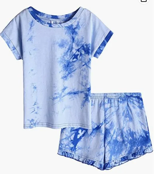 Girls Tie Dye Shorts Set Summer Clothes Cotton Short Sleeve