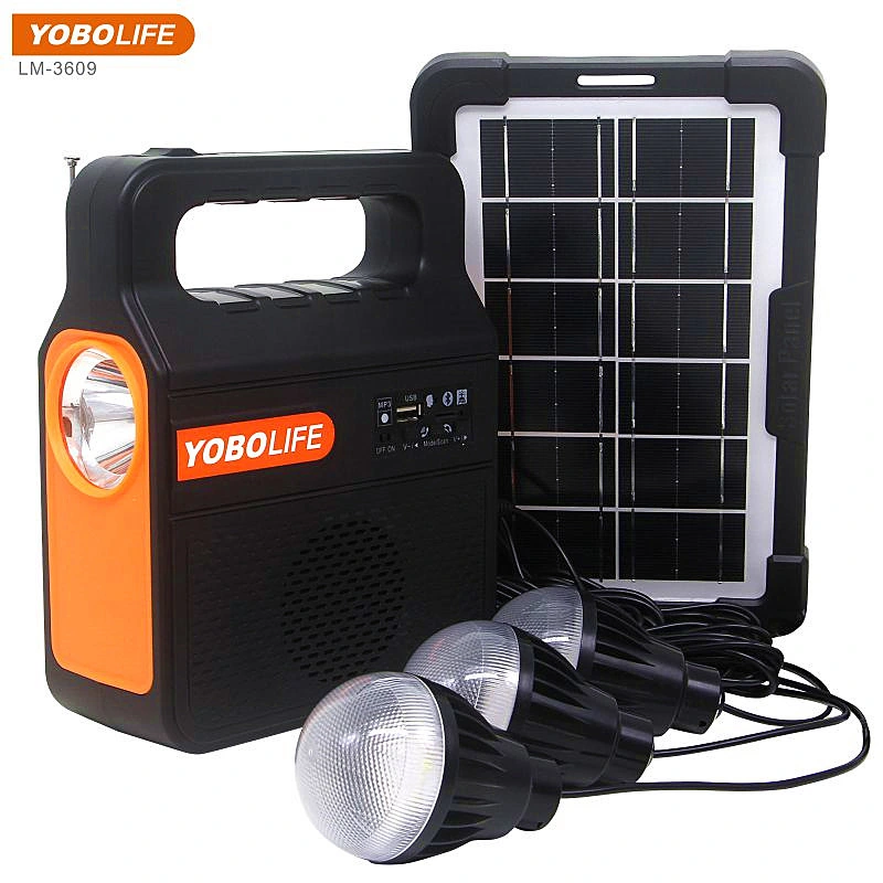 Kit de l'énergie solaire portable avec panneau solaire 4w 3 ampoules à LED et lecteur de musique MP3 Bluetooth lumière solaire