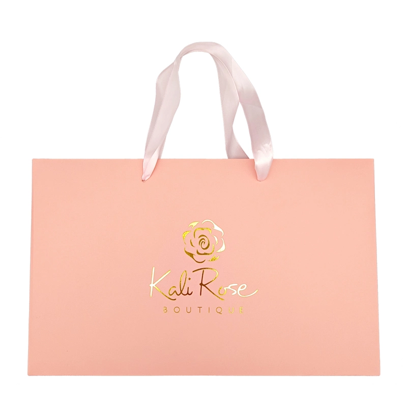 Logo personnalisé de l'or l'Estampage un sac de shopping avec 22mm de large ruban en polyester