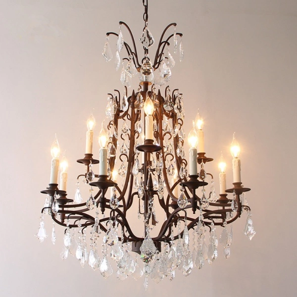Jlp-1011 Metal Crystal Raindrop Glass Decorate The Hall Candle Chandeliers Vintage Lighting