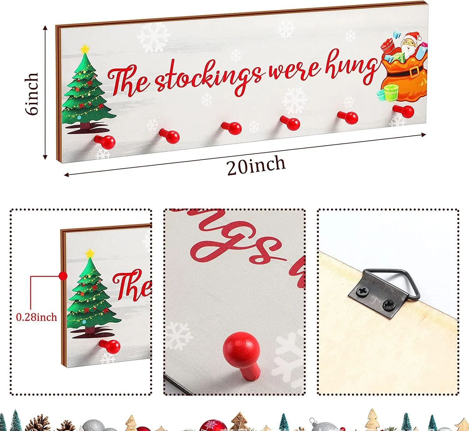 Christmas Stockings Holder Hanging Wooden Crafts Wall Indoor Outdoor Decoration with Hooks