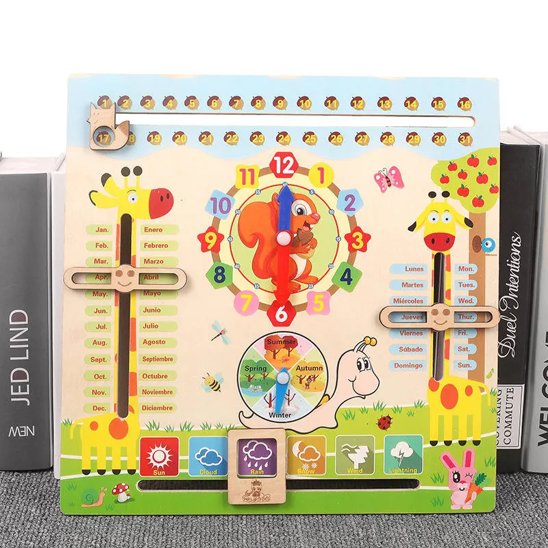 Wooden Educational Movable Jigsaw Puzzle Children 3D Clock Calendar Toy