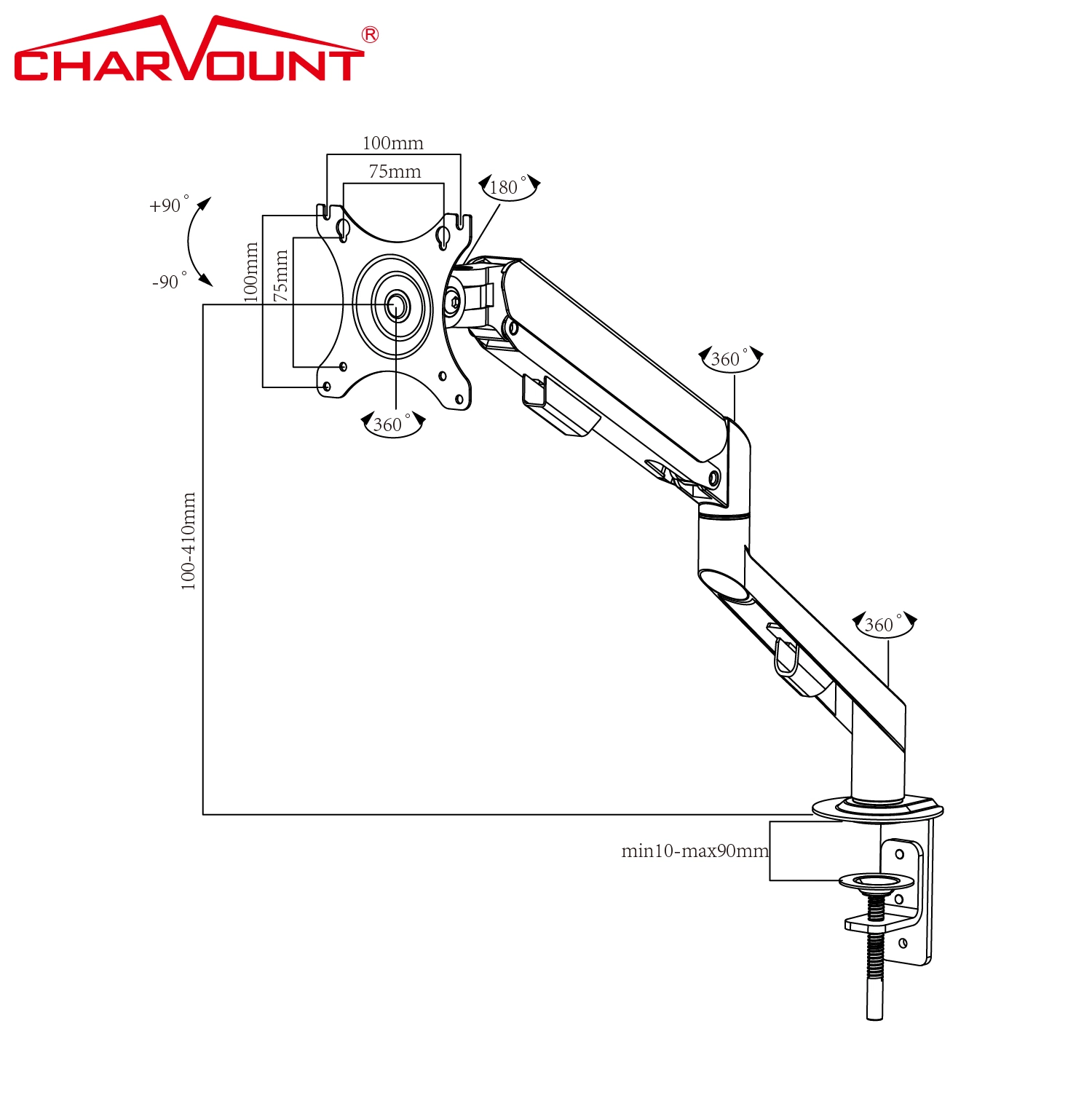 Adjustable Monitor Desktop TV Mount with Single Monitor Arm