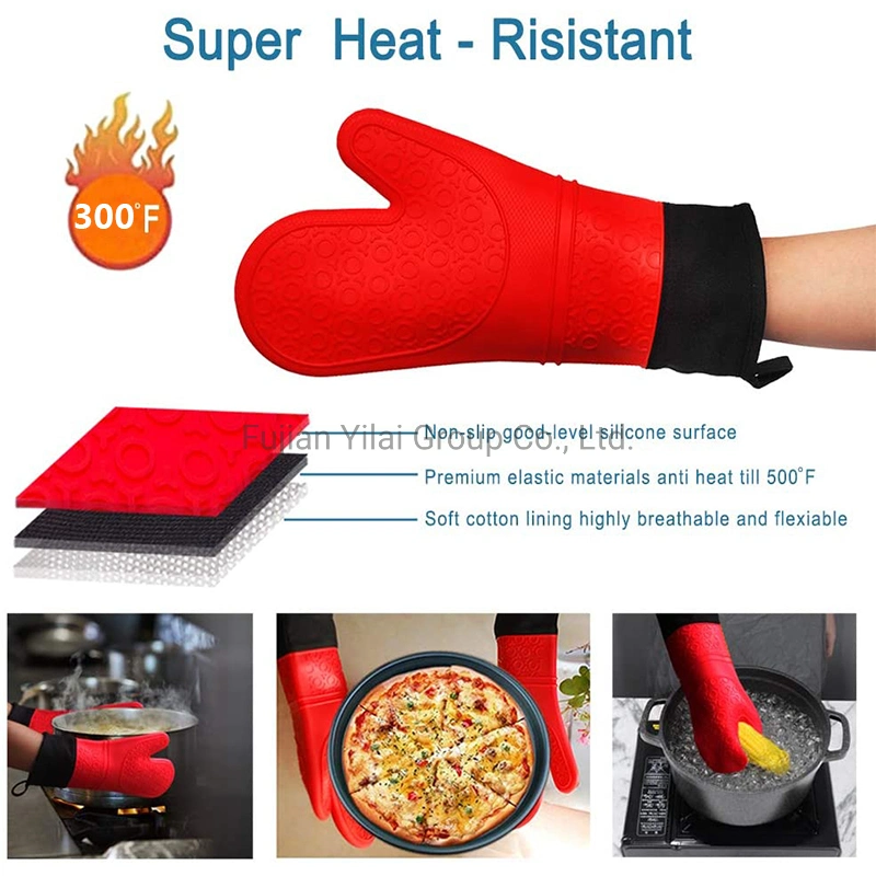 Luvas de silicone resistente ao calor Double luvas de cozinha cozinha churrasqueira Baking