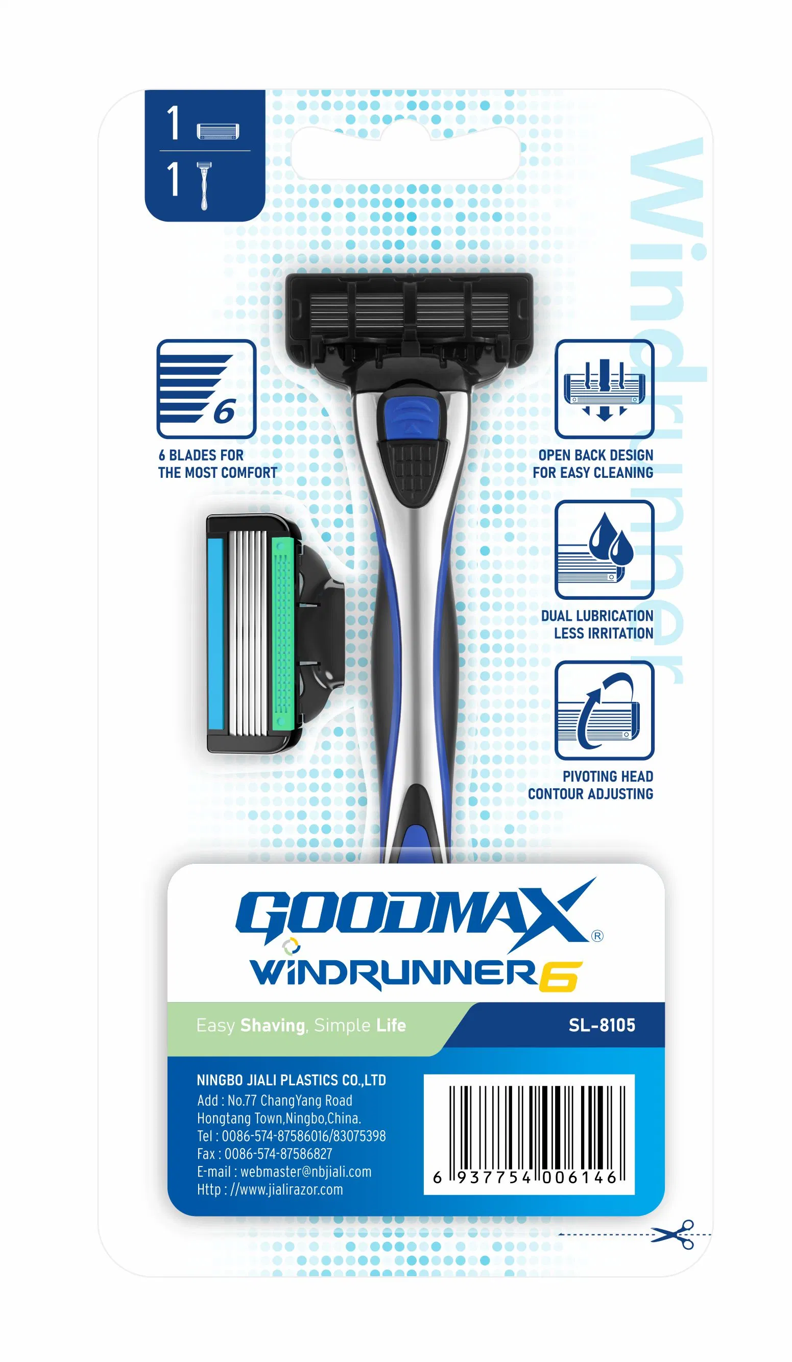 Six Open Back Blade Blade Mens System Razor Shaving, SL-8105 Goodmax