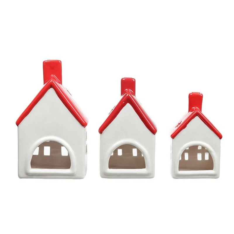 Resin Houses Ornaments Candle Jars White Christmas Modern Decoration Ceramic Village Houses