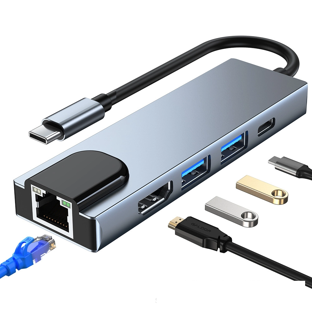 Station d'accueil USB C double écran pour DELL/HP/Lenovo/Surface Laptop 5 en 1 Hub USB C à triple affichage Adaptateur multiple Dongle USB C avec Pd HDMI 4K VGA USB.