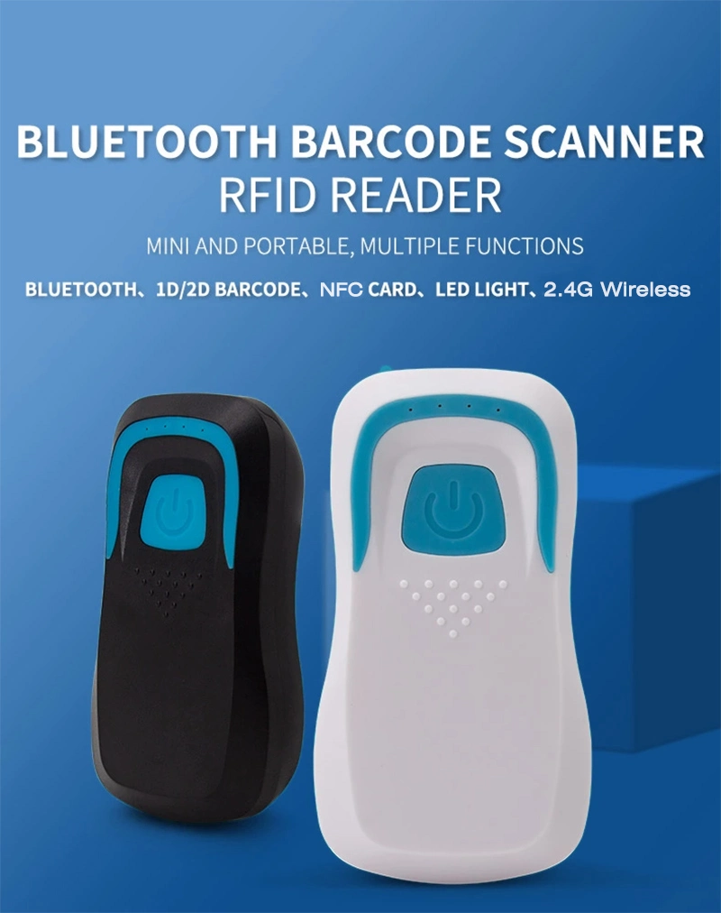 Mini Portable Card Reader NFC 1d/2D Bluetooth+2.4G Barcode Scanner+Smart Card Reader (HR58)