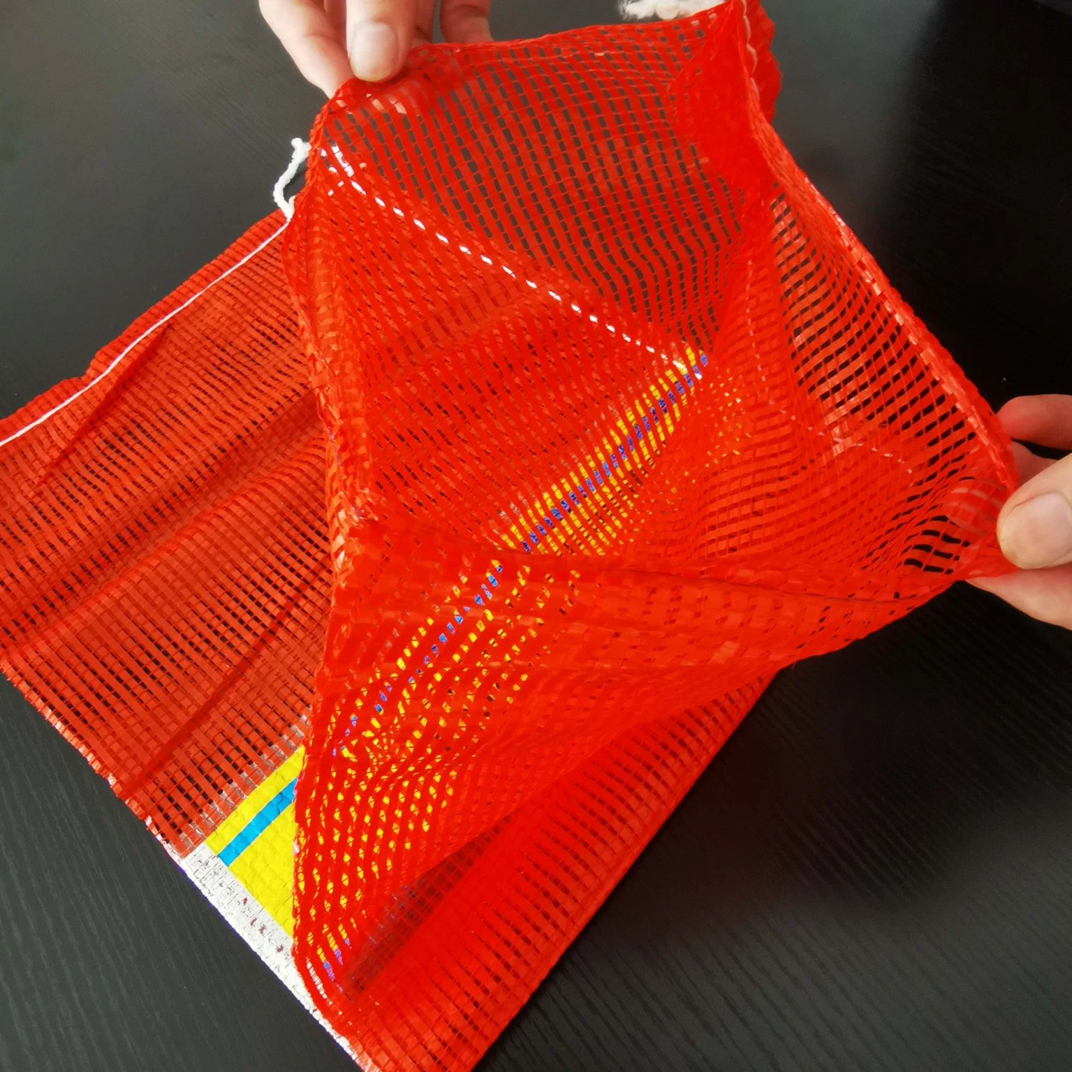 Yellow Red L-Sewing Leno PE/PP Net Mesh Bags for Firewood