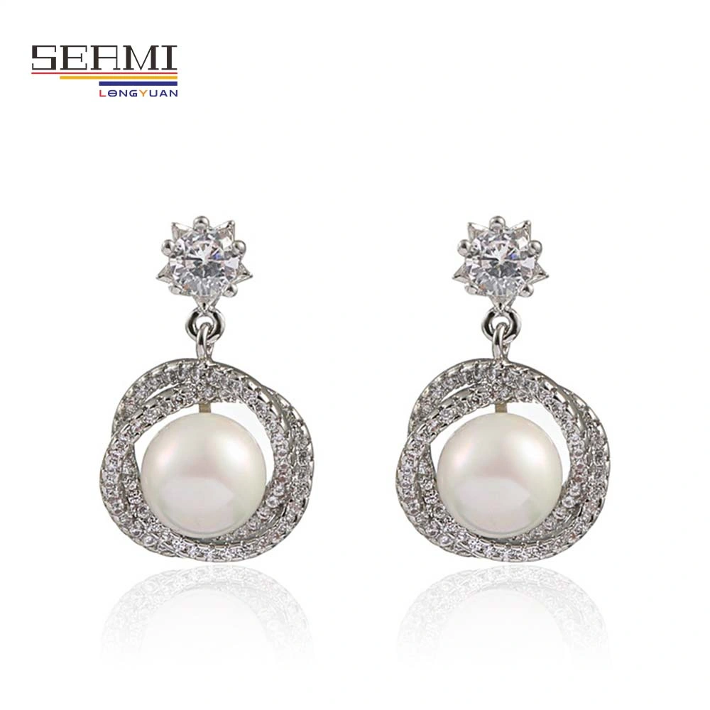 Elegant Gold Filled Zircon Ladies Dangle Drop Earrings with Pearl