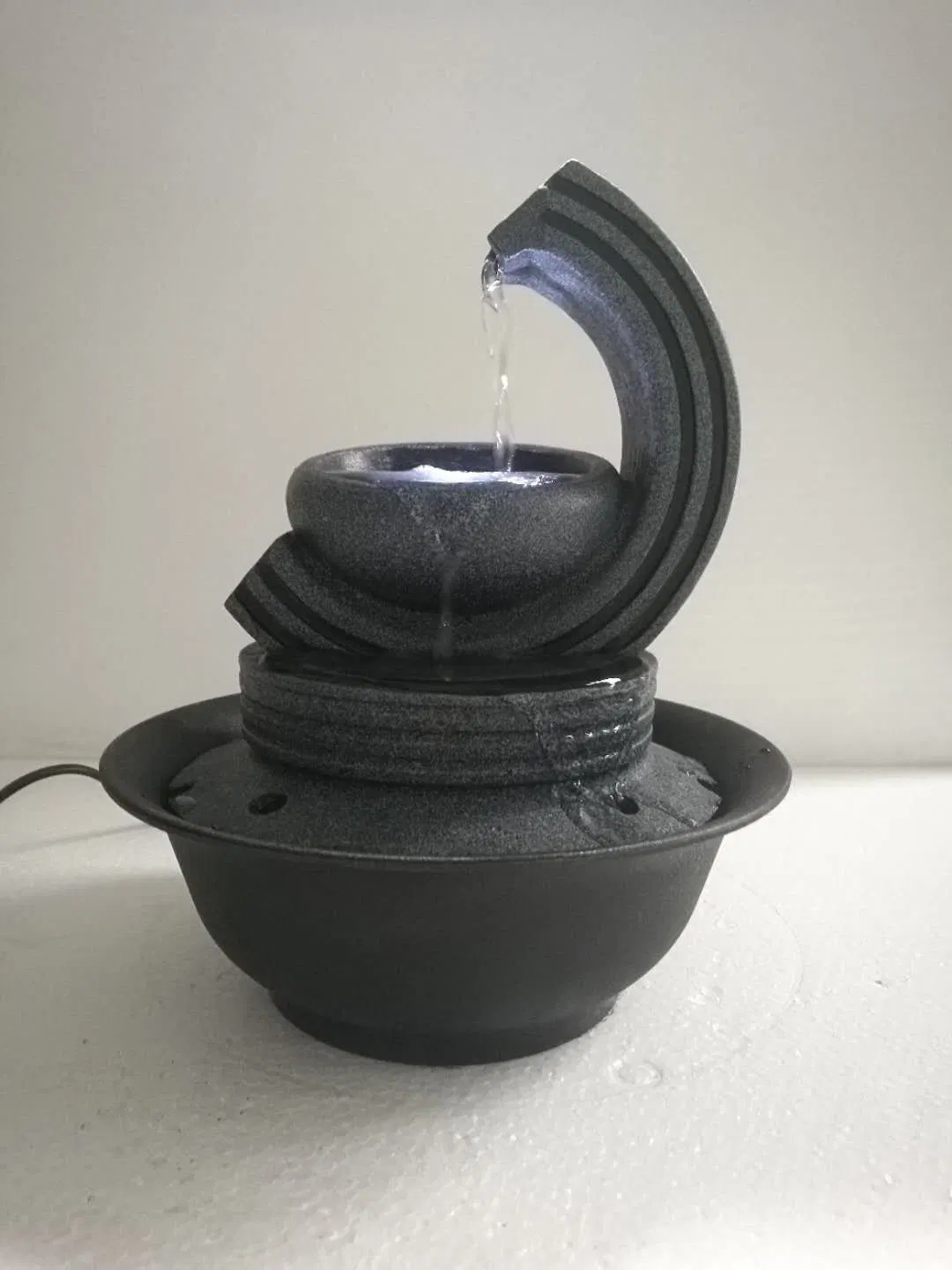 Resin Tabletop Water Fountain with LED Light Indoor Home Decorations